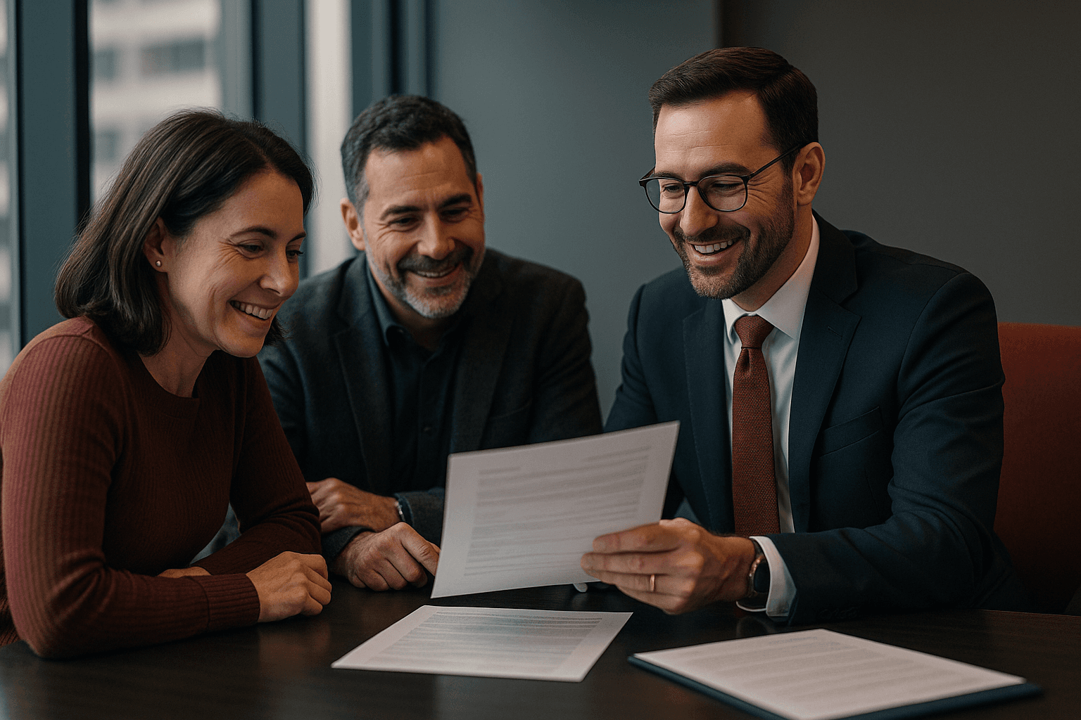 A financial advisor reviewing documents with clients