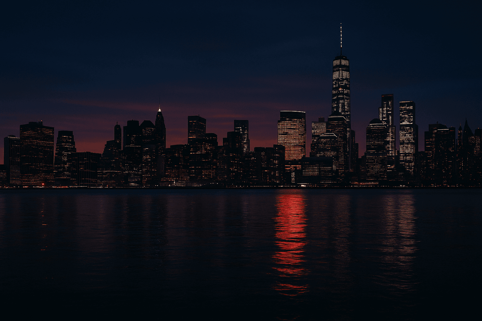 New York City skyline at dusk